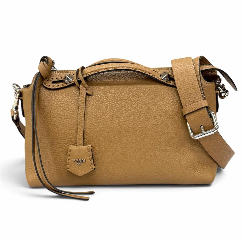 FENDI 8BL155 By The Way Selleria Medium Grained Calf Leather Beige 2-Way Shou...